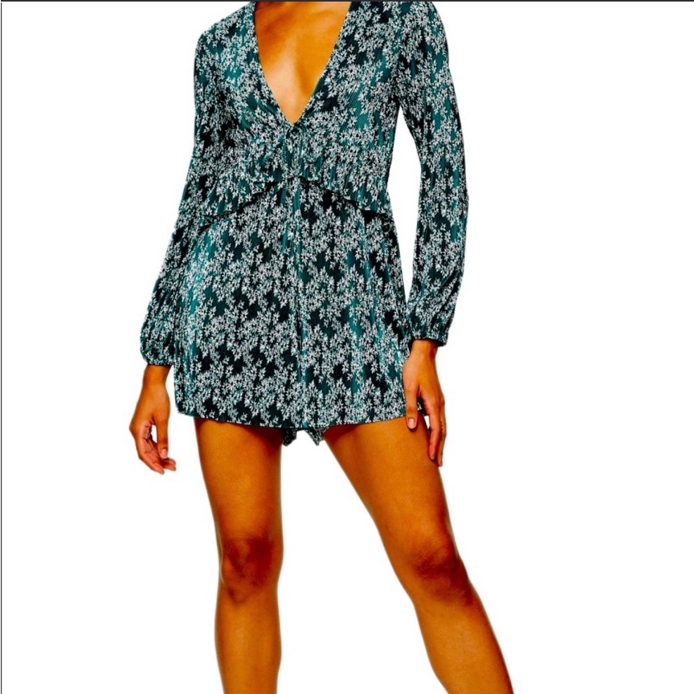 Topshop Emerald green long sleeve romper